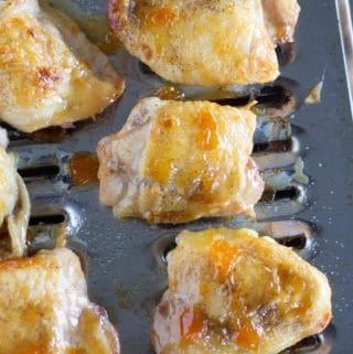 baked apricot chicken on broiler pan