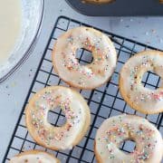 donuts on cooling rack with sprinkles