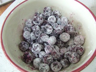 blueberries and arrowroot flour in small bowl