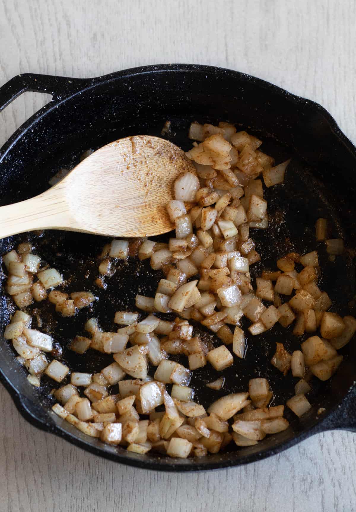 sauteed onion and garlic in skillet