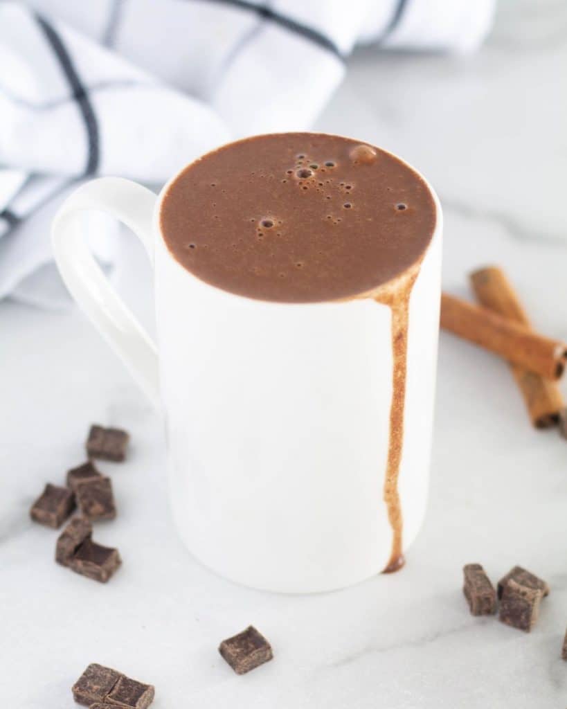 hot chocolate dripping down the side of a white mug