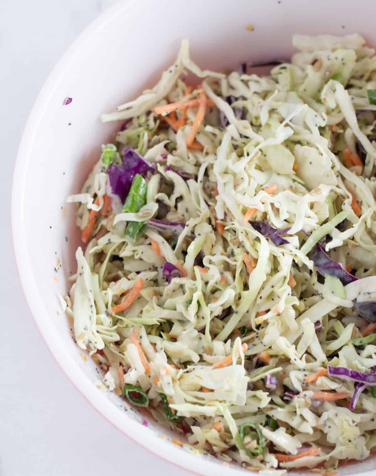 prepared coleslaw in a large bowl