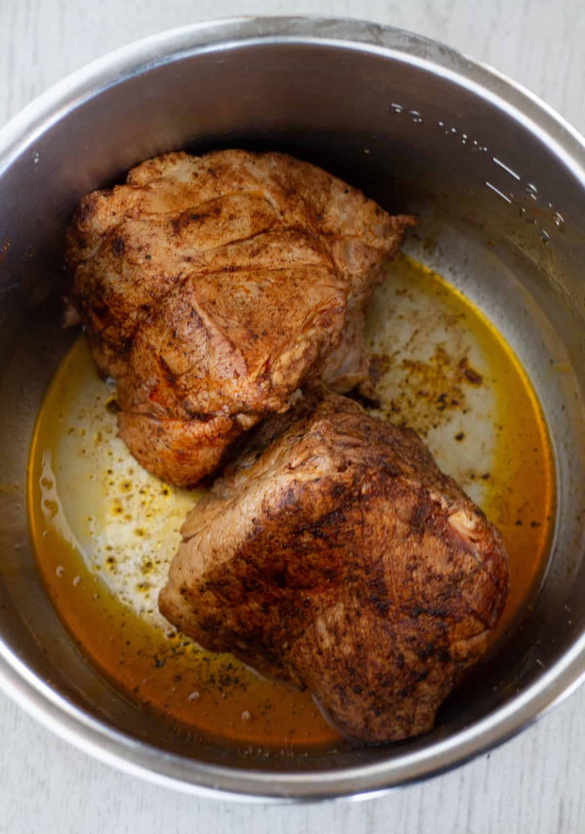 Browning 2 pieces of pork roast in the instant pot
