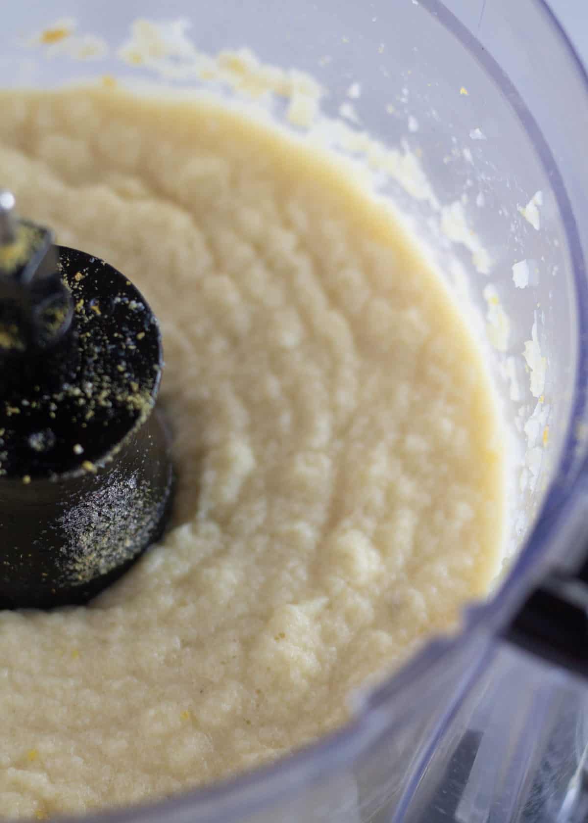 pureed cauliflower topping in food processor.