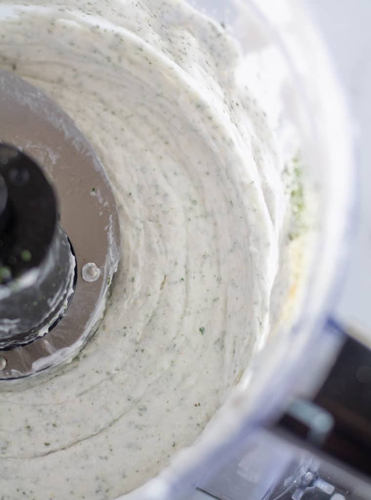close up of ranch in food processor