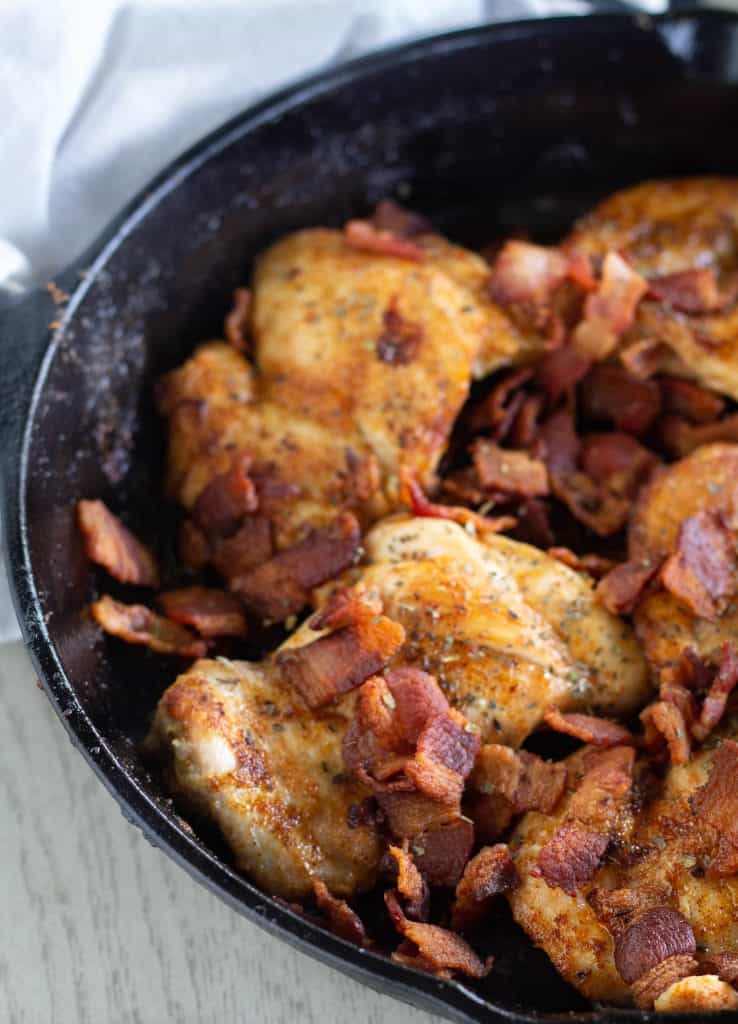 Keto Chicken And Bacon In Cast Iron Skillet