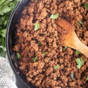keto taco meat in a cast iron skillet