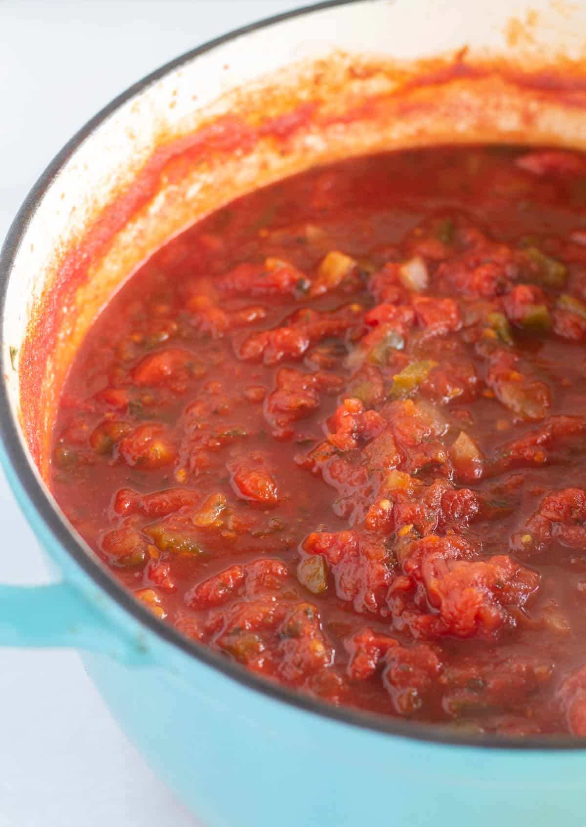 simmered keto salsa in large pot