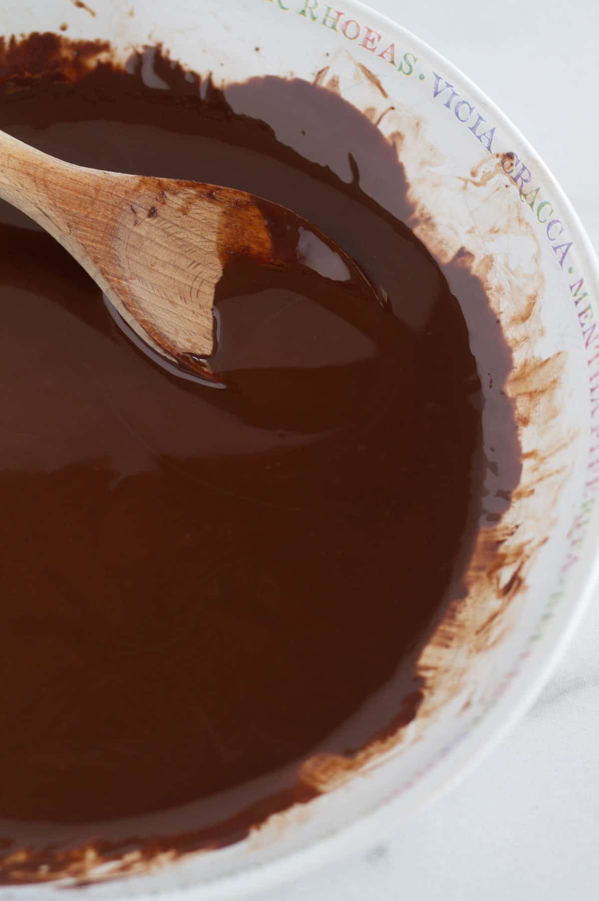 Melted chocolate and coconut oil in large bowl.