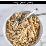 pinnable image of shredded chicken with text