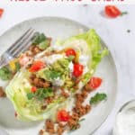 pinnable image of keto wedge taco salad with text