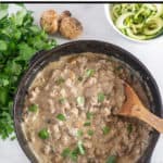 pinnable image of keto beef stroganoff with text