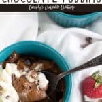 pinnable image of chocolate pudding with text