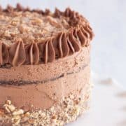 close up of keto german chocolate cake