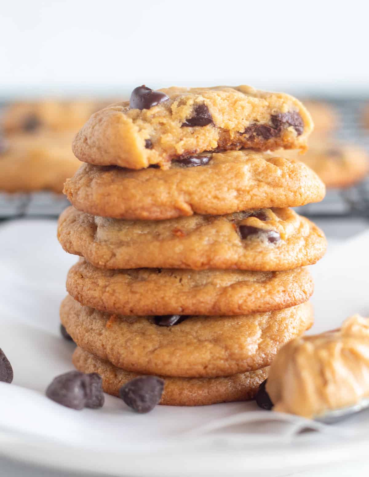 stacked cookies with a bite taken out of the top one