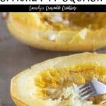 pinnable image of cooked spaghetti squash with text