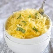 spaghetti squash in bowl with fork