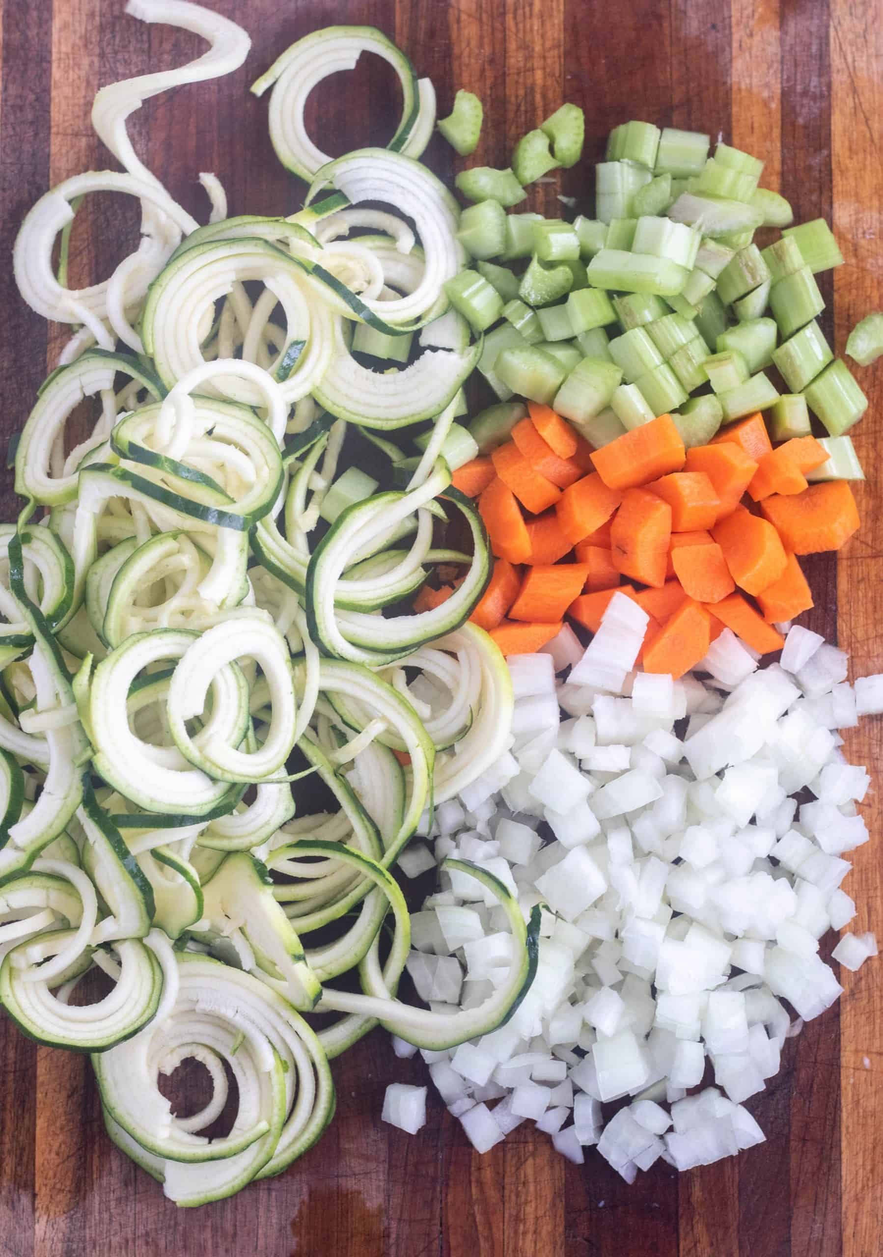 chopped veggies on a cutting board