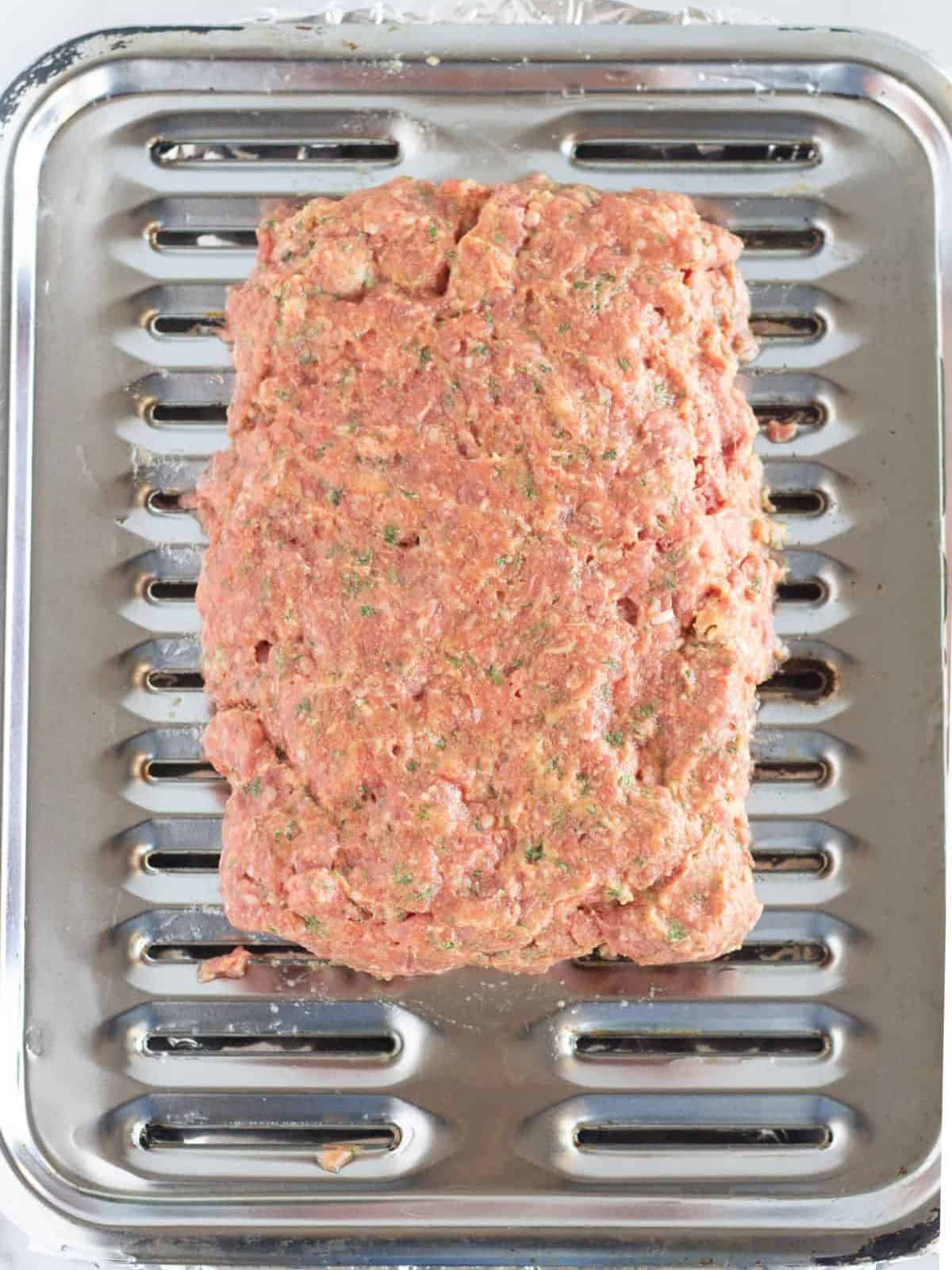 Meatloaf on a broiler pan.