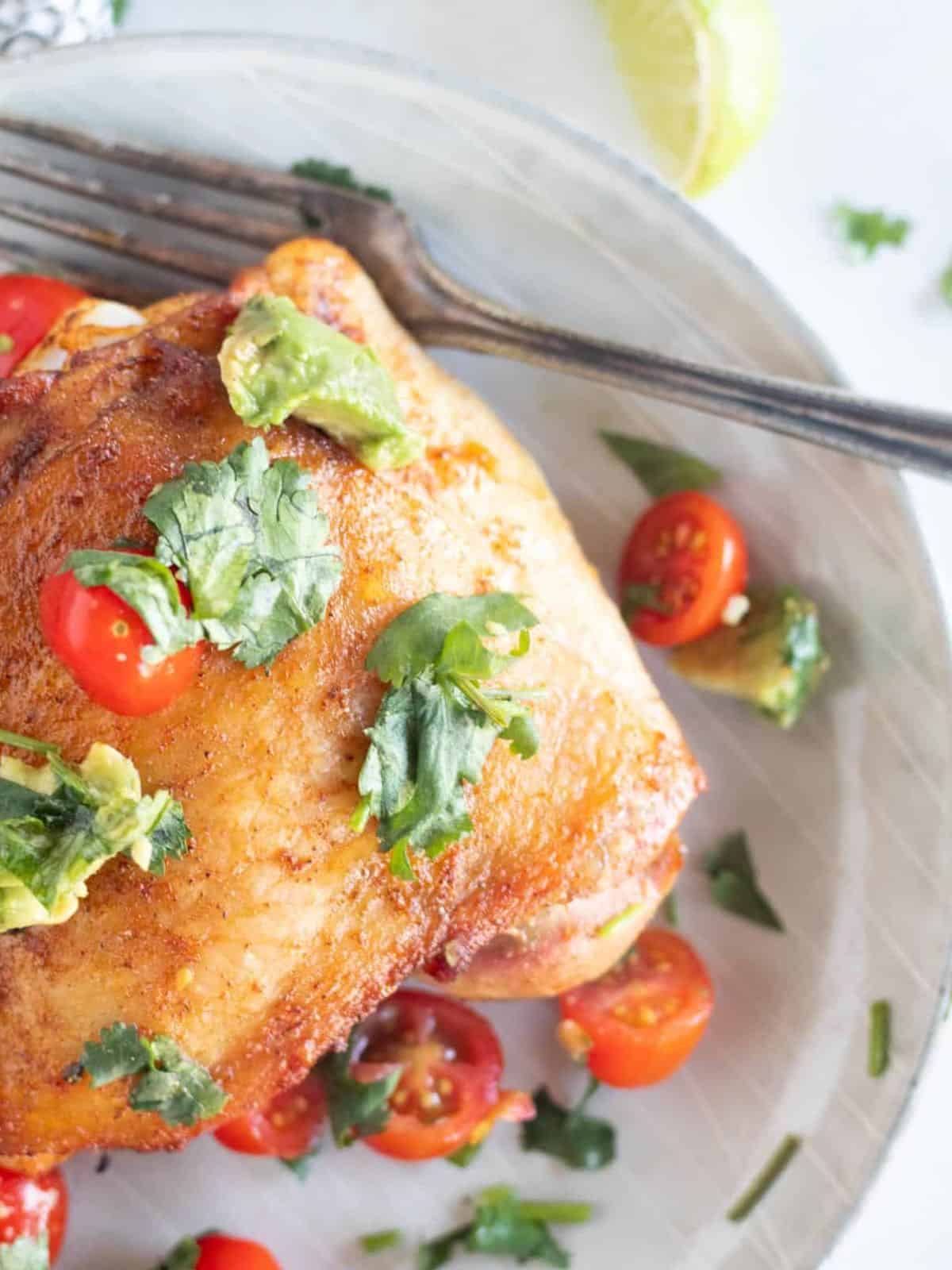 Close up of baked cilantro lime chicken.