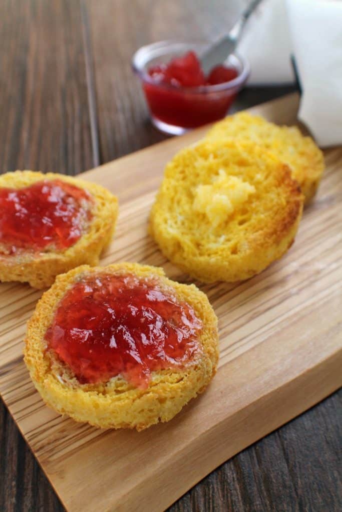english muffin cut in half with jelly