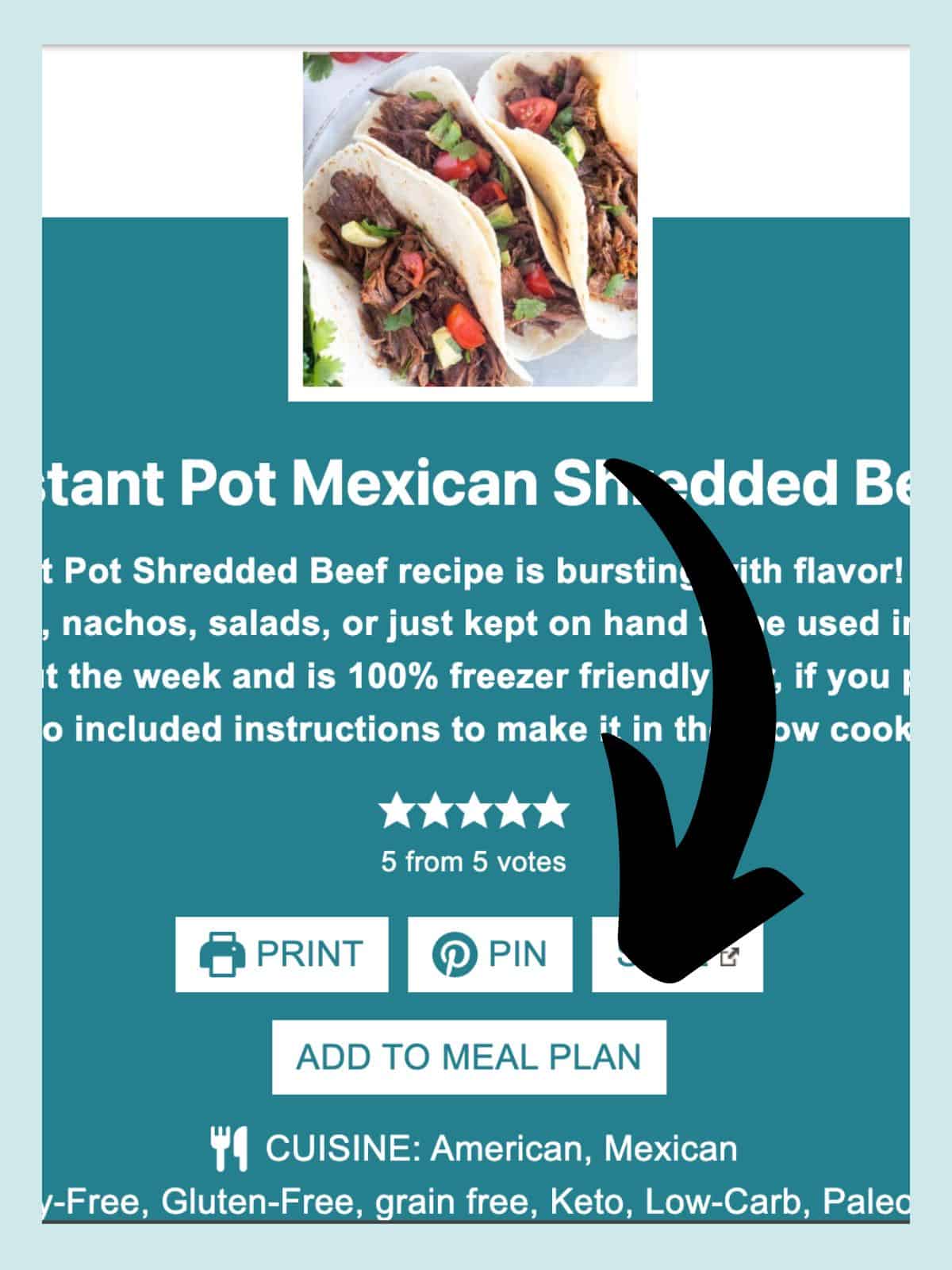 arrow pointing to the text "add to meal plan"
