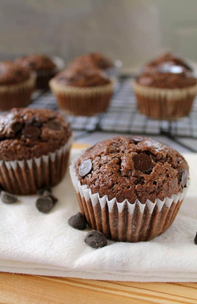 chocolate muffin on kitchen towel