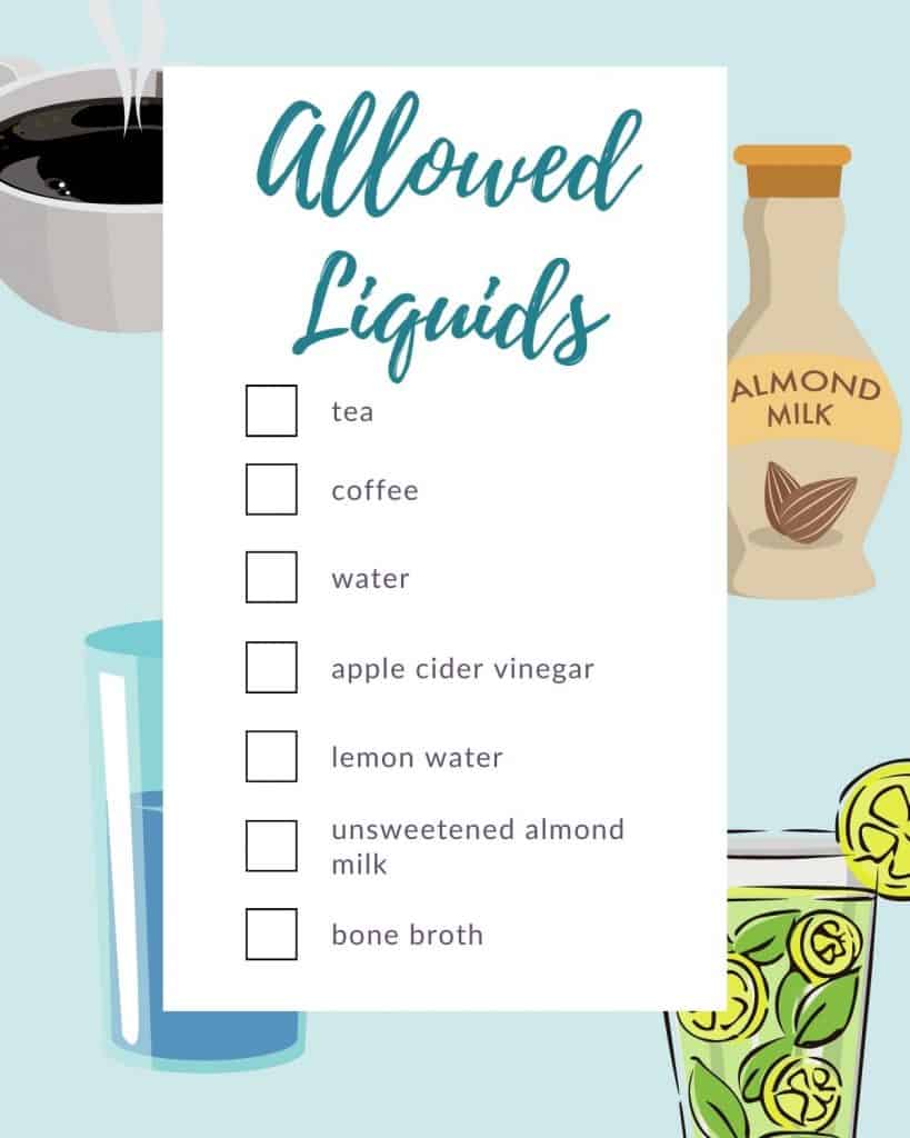 list of allowed liquids with drinks in the background