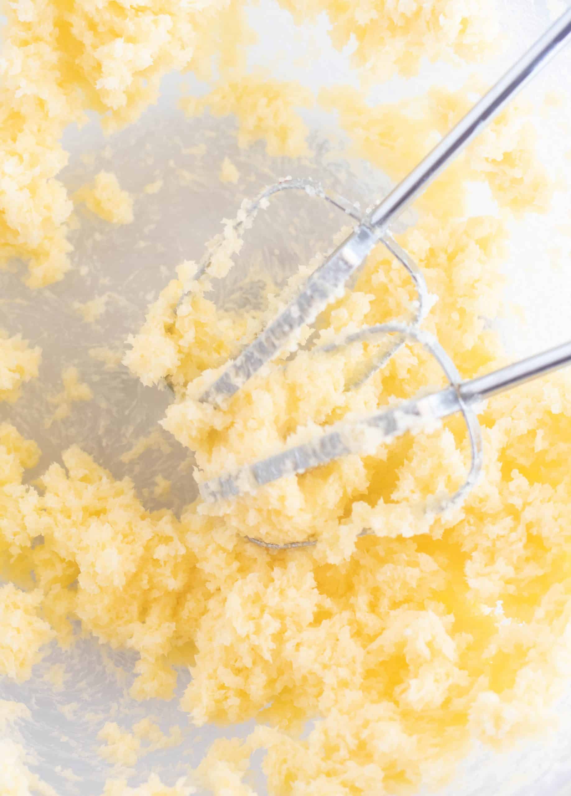creamed butter and sweetener in a clear bowl