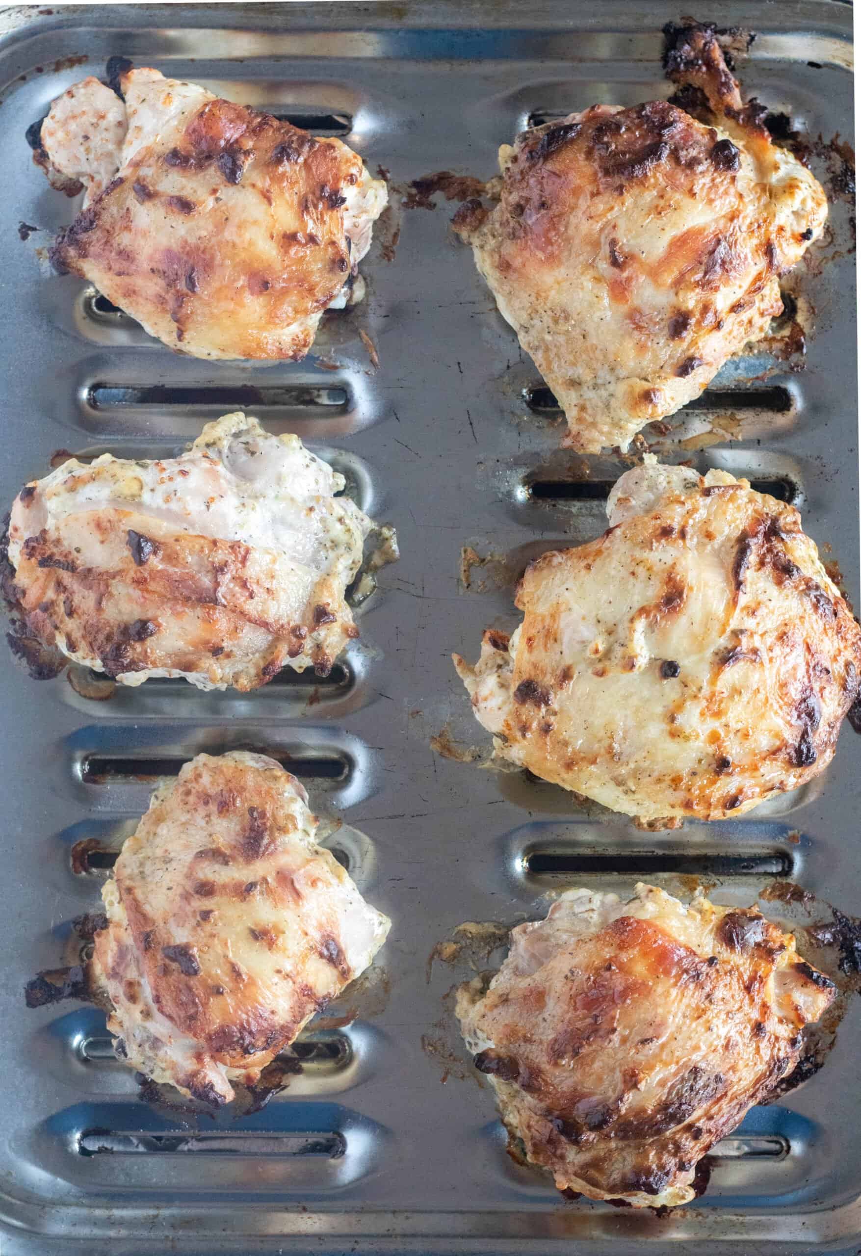 cooked greek chicken on broiler pan