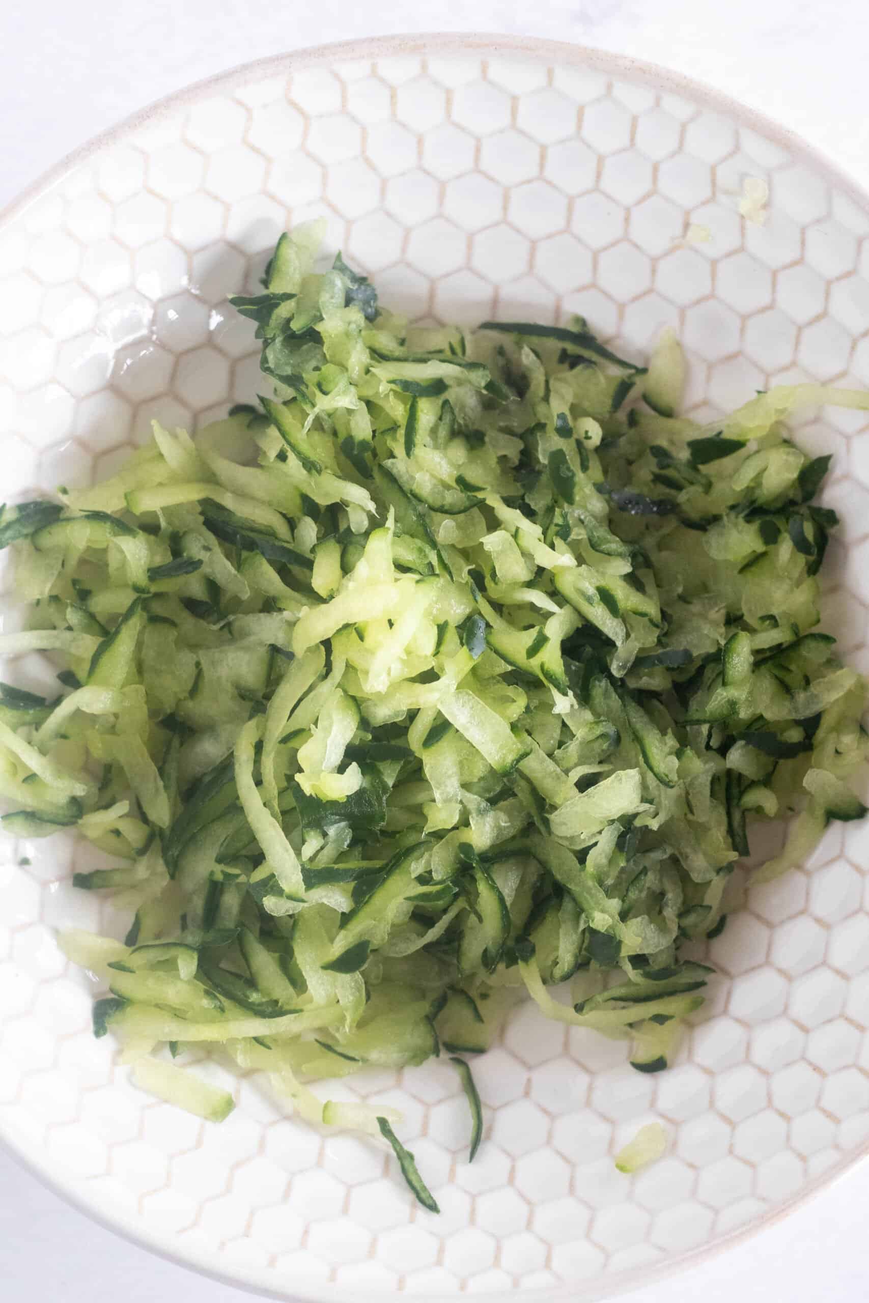 shredded cucumber after squeezing out juice