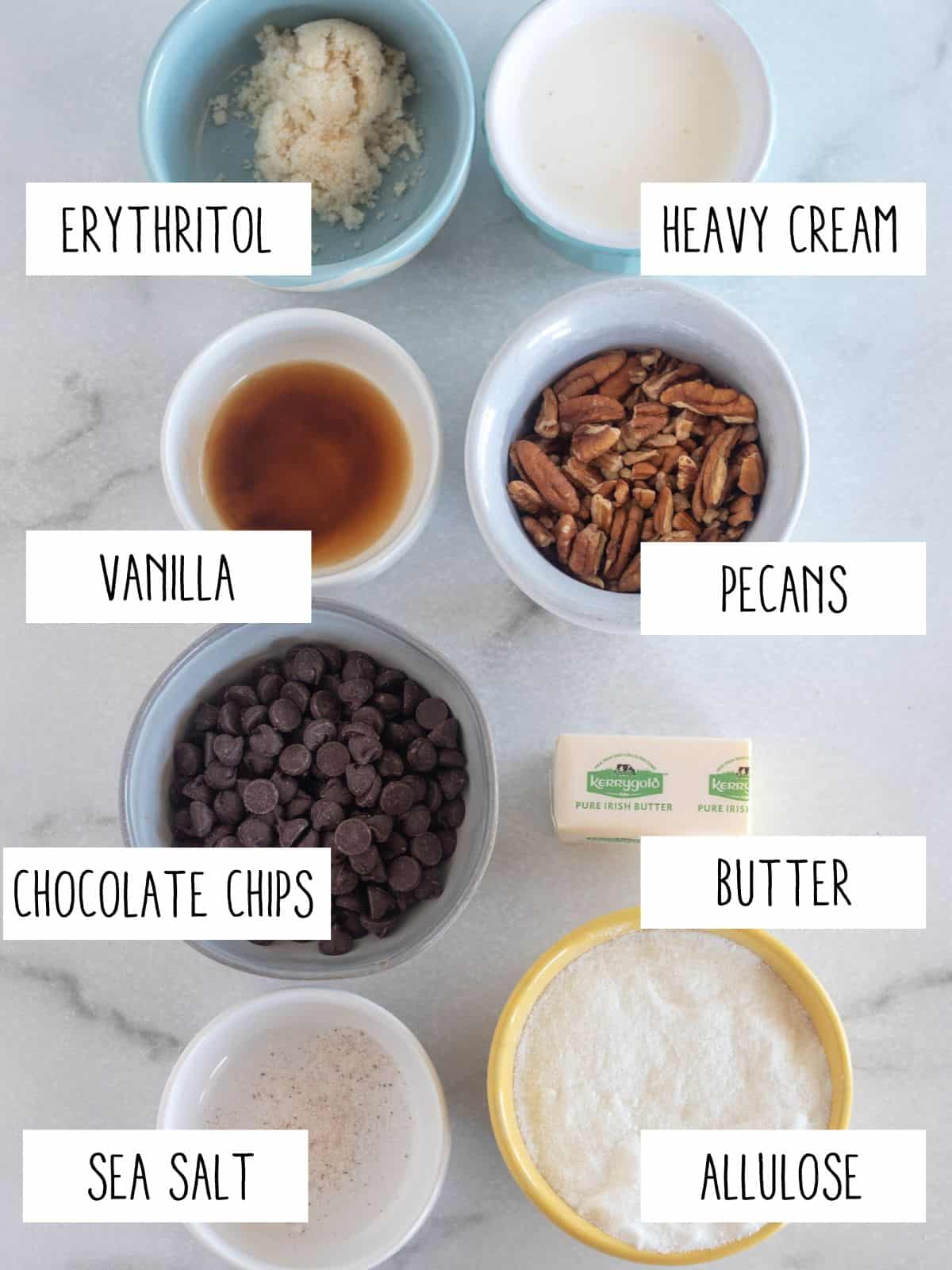 ingredients on the countertop with labels.