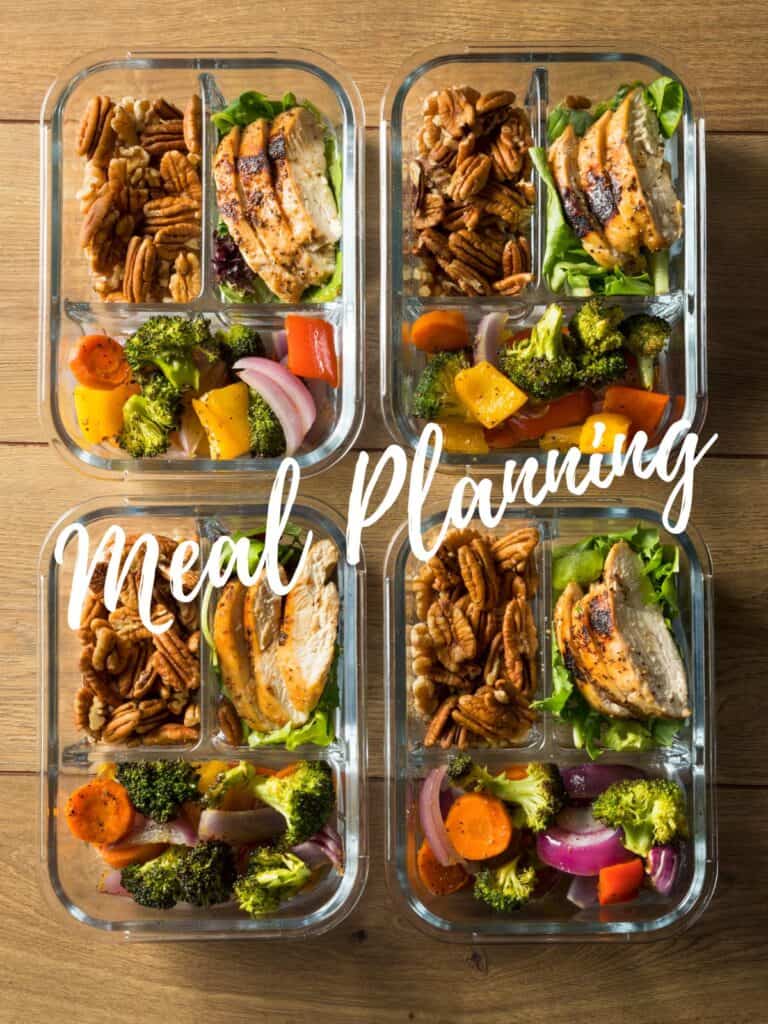 portioned meals with the words "meal planning".