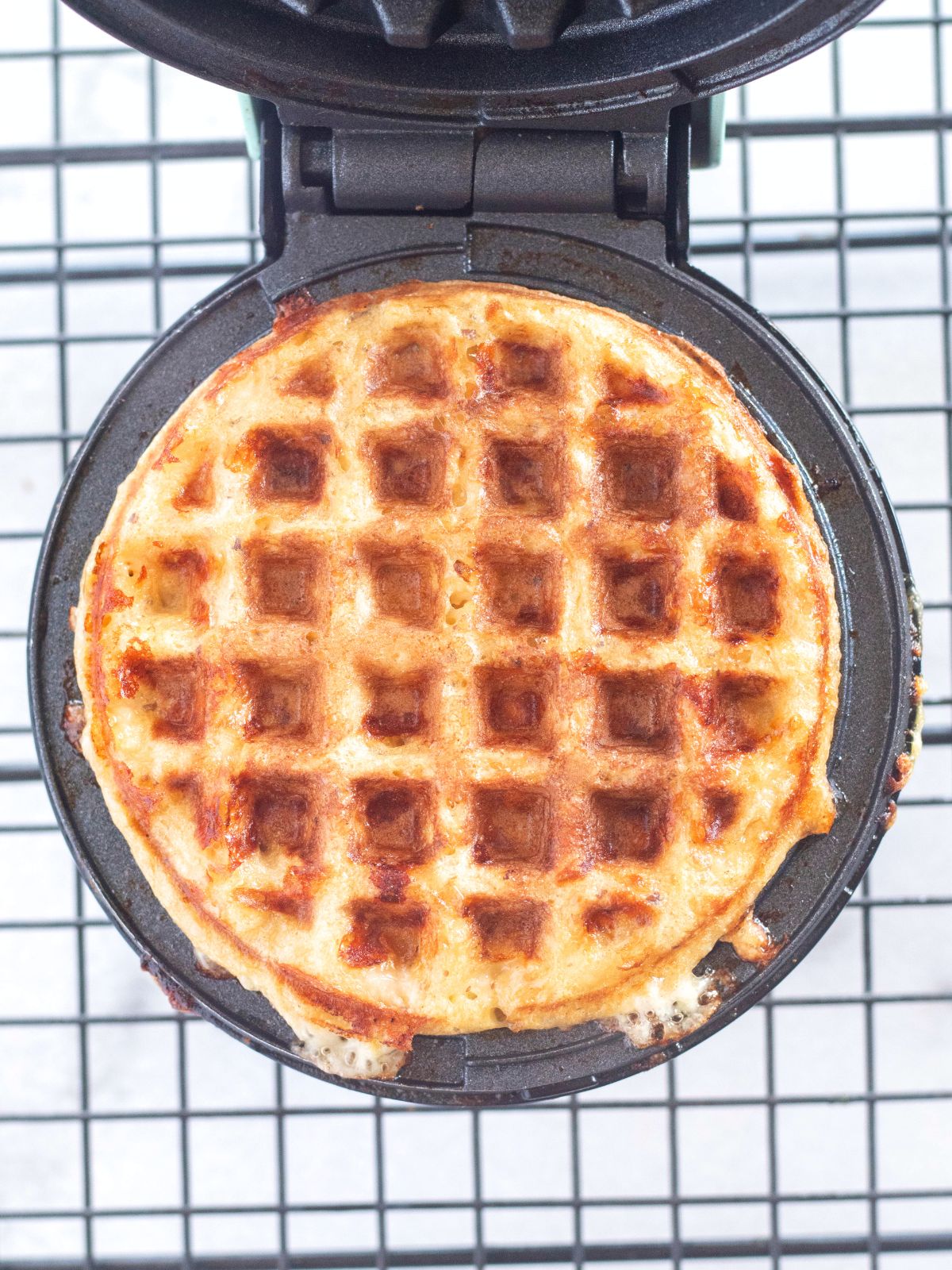 cooked chaffle in mini waffle maker.